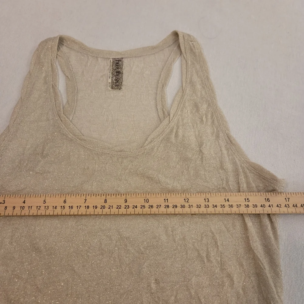 FREE PEOPLE Golden Metallic Sparkle Hi Lo Crinkle Textured Tank Top Women's XS - Picture 8 of 11